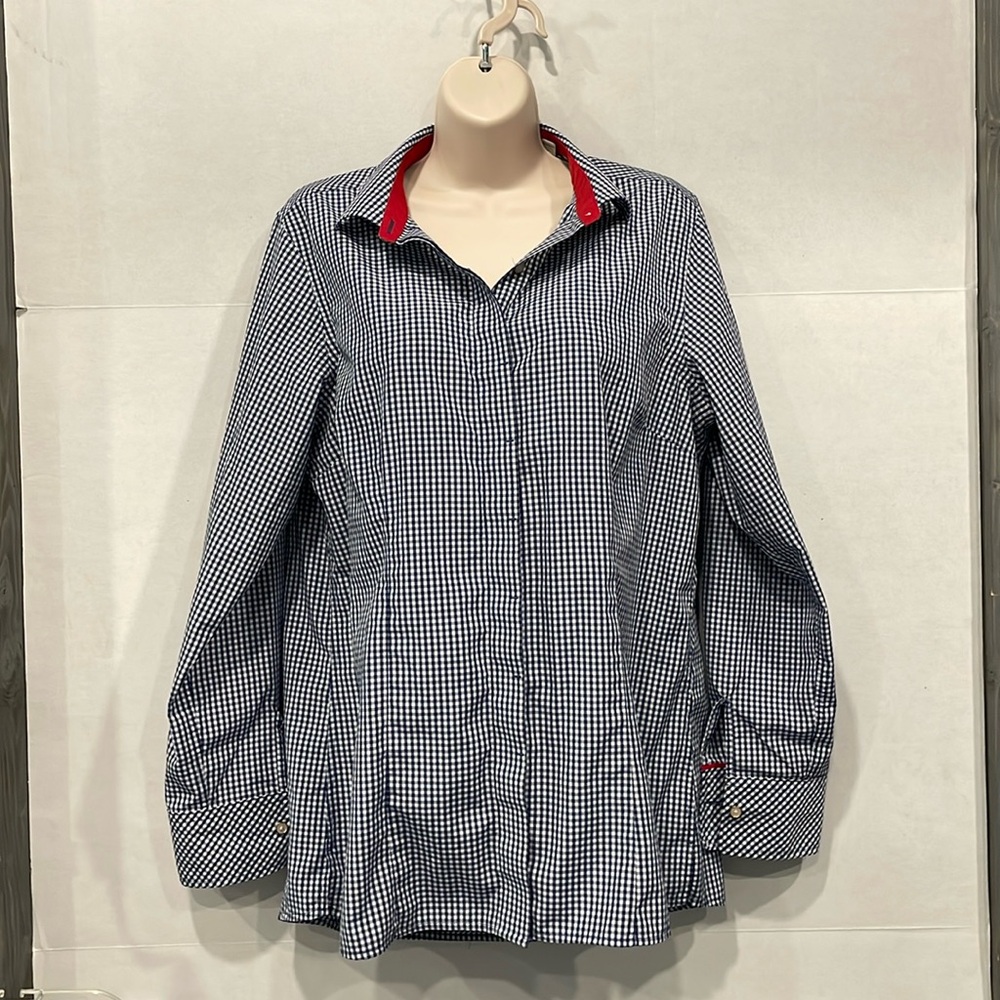 Chick-Fil-A Oobe Team Style Womens Lg Uniform Employee Button‎ Up Shirt Blue